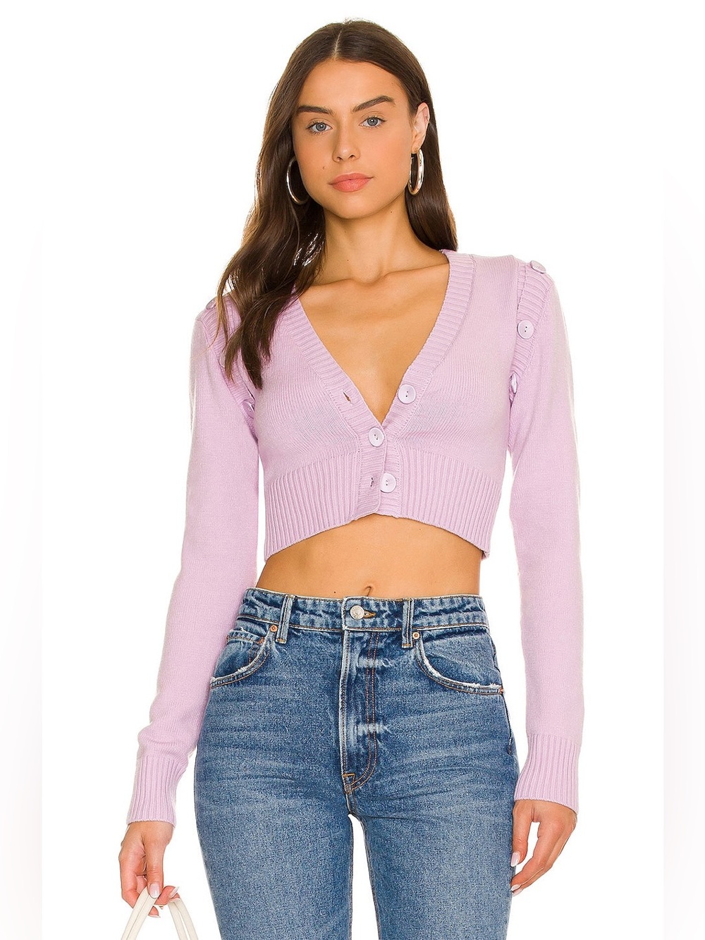 For Love & Lemons Joan Cropped Cardigan Purple Lavender Size M